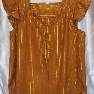 Gold Blouse with Bold Metalic Pinstripes Size Small